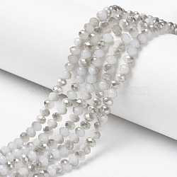 Electroplate Glass Beads Strands, Imitation Jade, Half Gray Plated, Faceted, Rondelle, Ghost White, 4x3mm, Hole: 0.4mm, about 123~127pcs/strand, 16.5~16.9 inch(42~43cm)(EGLA-A034-J4mm-E05)