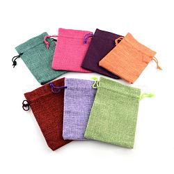 Polyester Imitation Burlap Packing Pouches Drawstring Bags, for Christmas, Wedding Party and DIY Craft Packing, Mixed Color, 14x10cm(ABAG-R005-14x10-M)