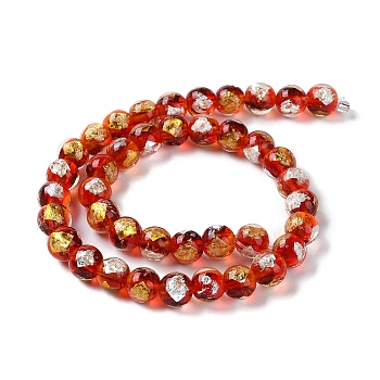 Handmade Gold & Silver Foil Lampwork Beads, Round, Red, 12mm, about 33pcs/strand, 15.59 inch(39.6cm)