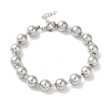 Non-Tarnish 304 Stainless Steel Beads Ball Chain Bracelets for Women, Stainless Steel Color, 7-1/4 inch(18.5cm), 8mm