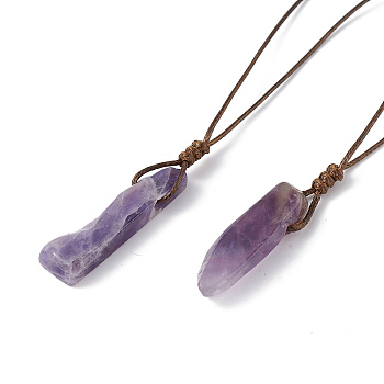 Natural Amethyst Nugget Pendant Necklace with Waxed Cord for Women, 33.86~38.98 inch(86~99cm)