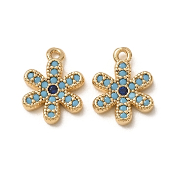 Synthetic Turquoise Pendants, Brass Micro Pave Blue Cubic Zirconia Flower Charms, Nickel Free, Real 18K Gold Plated, 12x9x2mm, Hole: 1mm