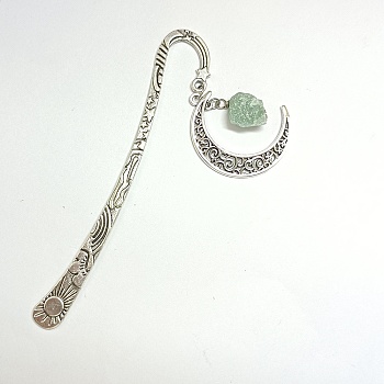 Natural Green Aventurine Raw Beads Bookmarks, Hook Bookmark, Moon Pendant Book Marker, 122mm