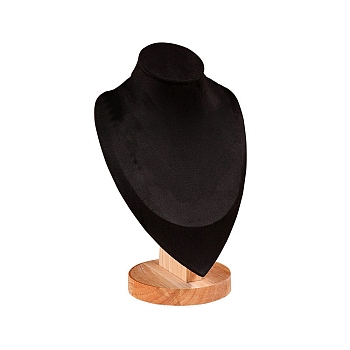 Bust Velvet & Wooden Necklace Display Stands, Black, 25x16x10.5cm