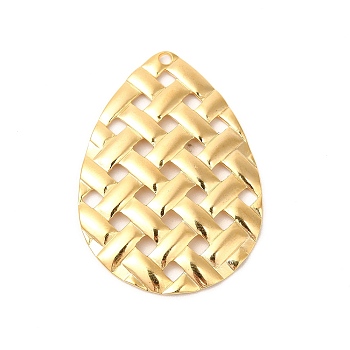 Ion Plating(IP) 304 Stainless Steel Pendants, Braided Texture Teardrop Charms, Real 18K Gold Plated, 41.5x29.5x2.5mm, Hole: 1.8mm