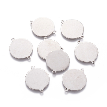 Tarnish Resistant 201 Stainless Steel Stamping Blank Tag Links connectors, Flat Round, Stainless Steel Color, 25x19.5x1mm, Hole: 1.5mm