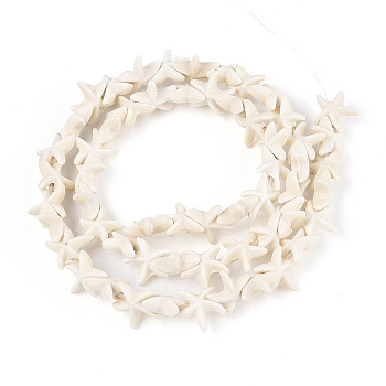 Synthetic Turquoise Dyed Beads Strands, Starfish, Floral White, 9.5~10x10~10.5x3.5~4mm, Hole: 0.9mm, about 57~58pcs/strand, 14.37~14.57 inch(36.5~37cm)