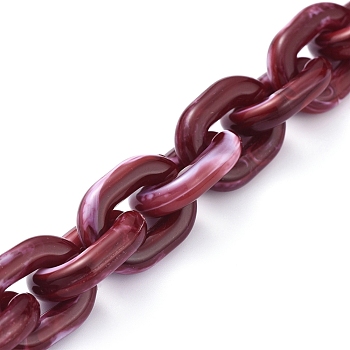 Transparent Acrylic Handmade Cable Chain, Oval, Dark Red, 19x14.5x4mm, about 39.37 inch(1m)/strand