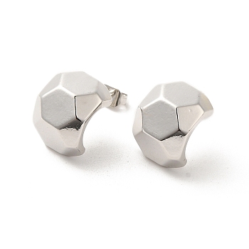 Hexagon Brass Stud Earrings, Half Hoop Earrings, Platinum, 15x11.5mm