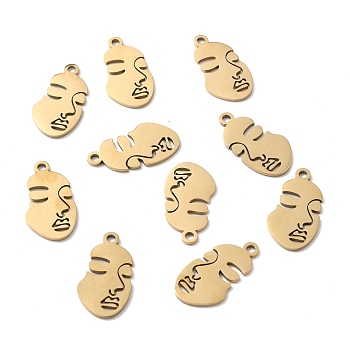 Ion Plating(IP) 304 Stainless Steel Pendants, Abstract Face, Golden, 24x12.5x1mm, Hole: 2mm