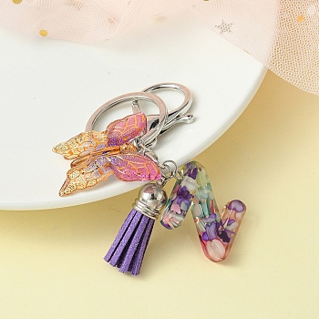Resin Letter & Acrylic Butterfly Charms Keychain, Tassel Pendant Keychain with Alloy Keychain Clasp, Letter Z, 9cm