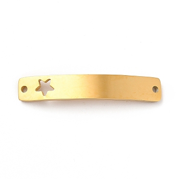 304 Stainless Steel Connector Charms, Curve Rectangle with Pattern, Golden, Star, 30x6x0.8mm, Hole: 1.5mm