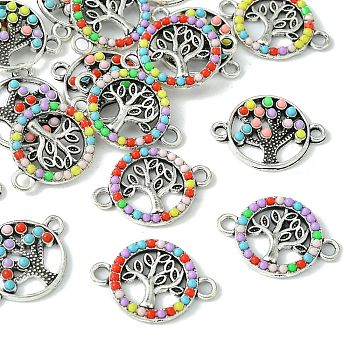 20Pcs 2 Styles Alloy Enamel Tree of Life Connector Charms, Ring with Tree Links, Antique Silver, Colorful, 16x22~23mm, 10pcs/style