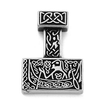 Viking 304 Stainless Steel Pendants, Mjolnir Thor Hammer Charm, Antique Silver, 42.5x30.5x7.5mm, Hole: 4.5mm