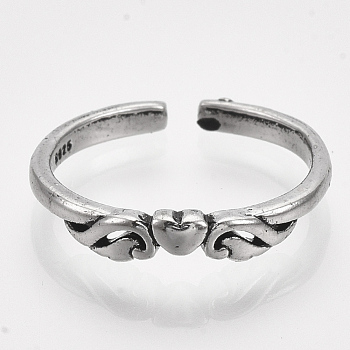 Alloy Cuff Finger Rings, Flying Heart, Antique Silver, Size 5, 16mm