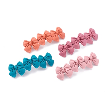 Platinum Plated Iron Hair Barrette, with Bowknot Opaque Resin Cabochons, Mixed Color, 96x28.5x14mm