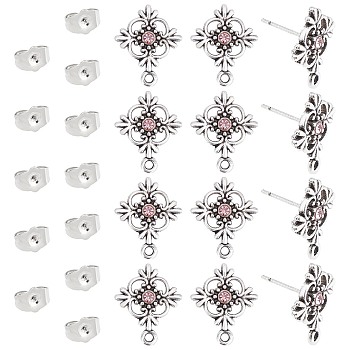 SUNNYCLUE 100Pcs 2 Styles Alloy Ear Studs, with Brass Ear Nuts, Antique Silver & Platinum, 50pcs/style