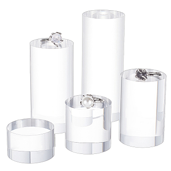 5Pcs 5 Styles Column Transparent Acrylic Jewelry Display Pedestals, for Small Jewelry, Cosmetic Showing, Clear, 4x2.5~10cm, 1pc/style