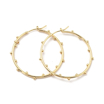 Brass Beaded Big Hoop Earrings for Women, Cadmium Free & Nickel Free & Lead Free, Real 18K Gold Plated, 39x2mm, Pin: 0.7mm
