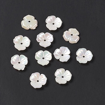 Opaque Acrylic Bead Cap, AB Color, 3-Petal Flower, White, 11x2mm, Hole: 1.4mm