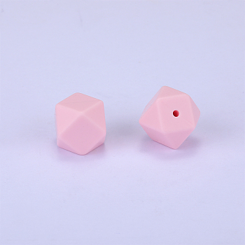 Hexagonal Silicone Beads, Chewing Beads For Teethers, DIY Nursing Necklaces Making, Pink, 23x17.5x23mm, Hole: 2.5mm