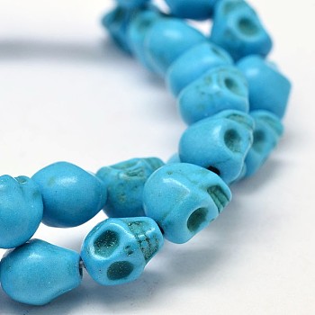 Dyed Synthetic Turquoise Bead Strands, Skull, Deep Sky Blue, 8x6x7mm, Hole: 1mm, about 48~49pcs/strand, 15.3~15.5 inch