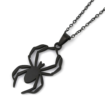 Halloween Series 202 Stainless Steel Cable Chain Spider Pendant Necklaces, Black, 15.94~17.91 inch(40.3~45.5cm)