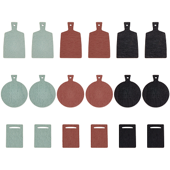 6 Bags 3 Styles Wood Plate Display Decorations, Dollhouse Micro Landscape Decoration Accessories, Mixed Color, Mixed Shapes, 28.5~43x20~31.5x2.3mm, Hole: 2~12.5mm, 3pcs/bag, 2bags/style