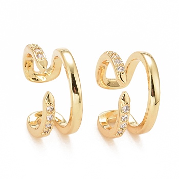 Clear Cubic Zirconia Wave Cuff Earrings, Rack Plating Brass Jewelry for Women, Cadmium Free & Lead Free, Real 18K Gold Plated, 17x15x7.5mm, Inner Diameter: 12.5mm