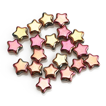 Electroplate Opaque Glass Beads, Purple Plated, Star, Indian Red, 8x4mm, Hole: 1mm