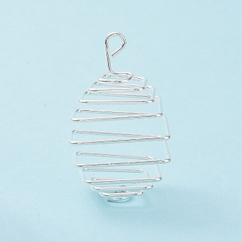 Iron Wire Spiral Bead Cage Pendants, Square Charms, Silver, 40x24.5x24.5mm, Hole: 4.2x3mm