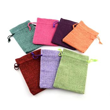 Polyester Imitation Burlap Packing Pouches Drawstring Bags, for Christmas, Wedding Party and DIY Craft Packing, Mixed Color, 14x10cm