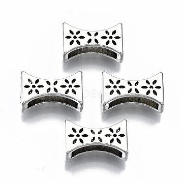 Tibetan Style Alloy Slide Charms, Letter I with Flower, Cadmium Free & Lead Free, Antique Silver, 14x8.5x5mm, Hole: 11x2.5mm, about 500pcs/1000g(TIBEB-N005-19AS-RS)