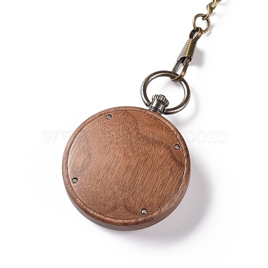 Ebony Wood Pocket Watch with Brass Curb Chain and Clips(WACH-D017-A12-04AB)-3