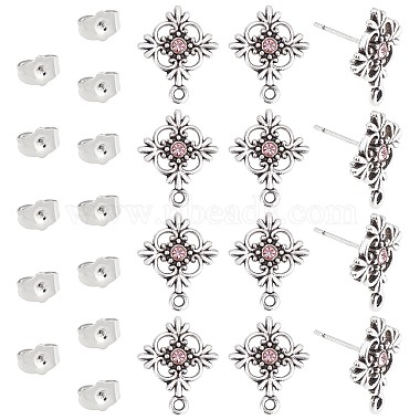 Antique Silver & Platinum Flower Alloy Stud Earring Findings