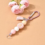 Silicone & Faux Suede Tassel Pendant Decoration, with Alloy Clasps, Plum, 140mm(HJEW-YW00100-03)