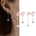 1Pair Alloy Stud Earrings, Bowknot, with Rhinestone, Pink, 45x19mm(EJEW-LP0003-51)