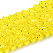 Transparent Glass Beads Strands, Faceted, Bicone, Yellow, 3x2.5mm, Hole: 0.7mm, about 162~185pcs/strand, 12.76~14.61 inch(32.4~37.1cm)(GLAA-F029-2mm-21)