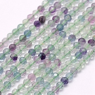 Natural Fluorite Beads Strands, Faceted, Round, 2mm, Hole: 0.5mm, about 223pcs/strand, 15.5 inch(39.5cm)(G-F509-38-2mm)