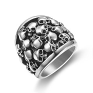Titanium Steel Skull Finger Ring, Gothic Punk Jewelry for Men Women, Antique Silver, US Size 15(23.8mm)(SKUL-PW0002-035I-AS)