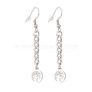 Curb Chains with Charm Long Dangle Earrings, 304 Stainless Steel Jewelry for Women, Tree of Life Pattern, 57mm, Pin: 0.7mm, Pendant: 12x10x1mm(EJEW-JE04963-01)