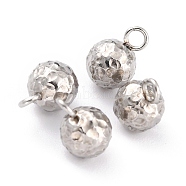 304 Stainless Steel Charms, Round, Textured, Stainless Steel Color, 9x6mm, Hole: 1.8mm(X-STAS-O147-03B-P)