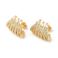 Clear Cubic Zirconia Claw Stud Earrings, Brass Jewelry for Women, Real 16K Gold Plated, 18x17mm, Pin: 0.8mm(EJEW-L264-003G)