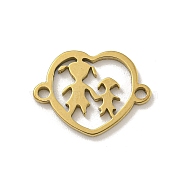 Ion Plating(IP) Mother's Day 201 Stainless Steel Hollow Connector Charms, Heart Links with Mother & Daughter, Real 18K Gold Plated, 11.5x15.5x1mm, Hole: 1.4mm(STAS-S146-02G)