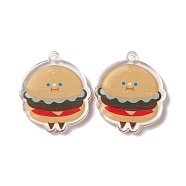 Transparent Acrylic Pendants, Hamburger with Smiling Face Pattern, BurlyWood, 37.5x32.5x3.5mm, Hole: 3.2mm(TACR-G038-04)