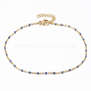 304 Stainless Steel Cable Chain Anklets, with Enamel Links, Golden, Dark Blue, 9 inch(23cm), 1.5~2mm(X-AJEW-H010-01D)