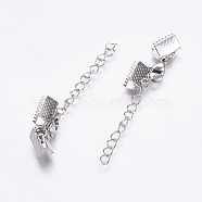 304 Stainless Steel Chain Extender, with Cord Ends and Lobster Claw Clasps, Stainless Steel Color, 35mm, Lobster: 12x7x3.5mm, Cord End: 9x10.5x6mm, Inner Diameter: 10x5mm, Chain Extenders: 49mm(X-STAS-L201-16P)