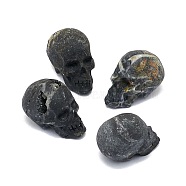 Natural Druzy Agate Sculpture Display Decorations, for Home Office Desk, Skull, Halloween Theme, 26~18x17.5~19x22~27mm(G-F719-59)