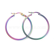 304 Stainless Steel Big Hoop Earrings, Hypoallergenic Earrings, Ring Shape, Rainbow Color, 12 Gauge, 35~36x2mm, Pin: 0.7x1mm(X-EJEW-G260-02K-M)