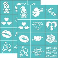 Self-Adhesive Silk Screen Printing Stencil, for Painting on Wood, DIY Decoration T-Shirt Fabric, Turquoise, Valentine's day Themed Pattern, 195x140mm(DIY-WH0337-046)